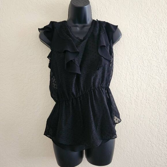Rebecca Taylor Sheer Flutter Blouse with Attached Tank Top - Picture 1 of 10